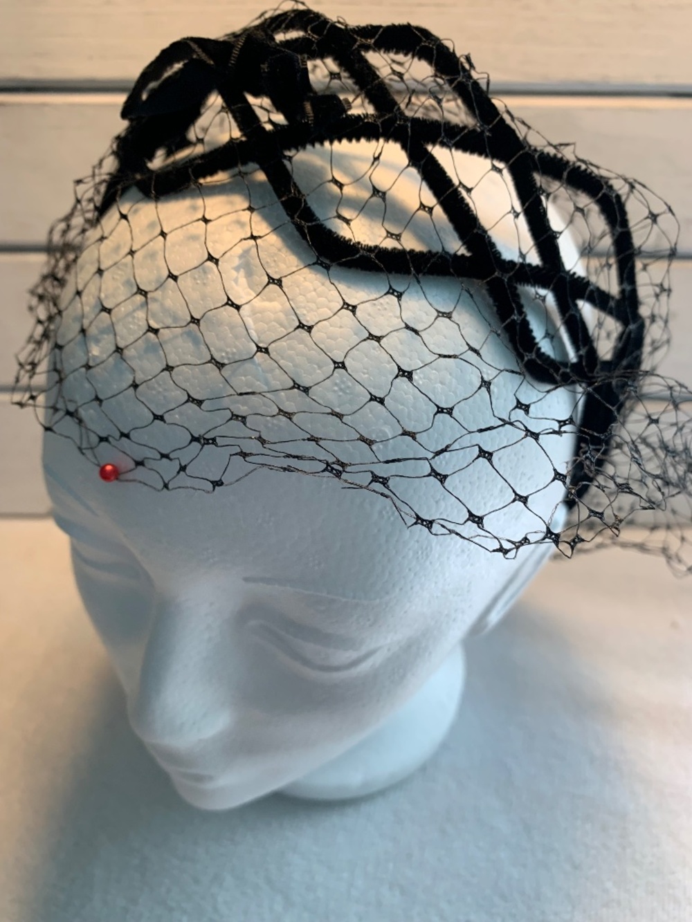 1940s 1950s‎ Vintage Birdcage Veil Fascinator Black Velvet Cocktail Hat